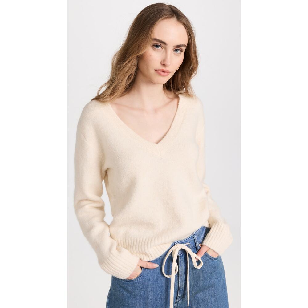 AYR Sweater Knit V Neck The Cutie BB Ivory Cream Alpaca Wool Pullover Small